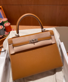 에르메스 켈리백25 골드브라운 은장 앱송